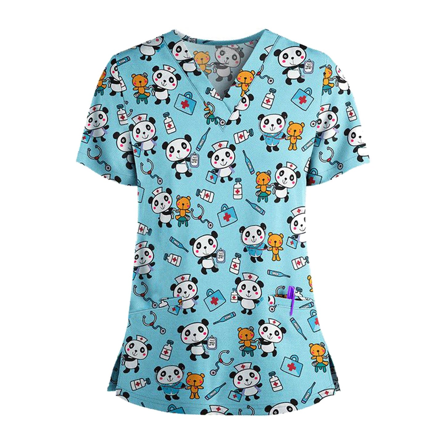 Blusa manga corta cuello V, Pandas