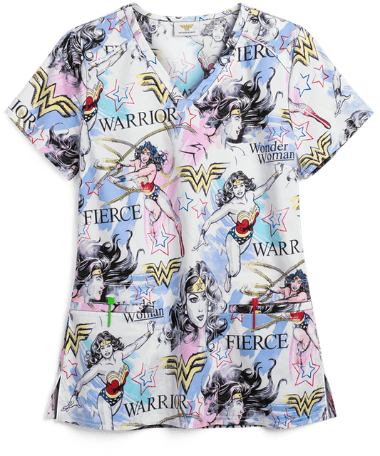 Blusa Cherokee Tooniforms DC Comics Fierce Hero "Wonder Woman" con cuello en V