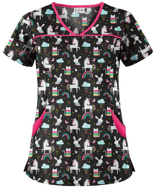 Blusa Rainbow Friends en negro con estampado de princesa